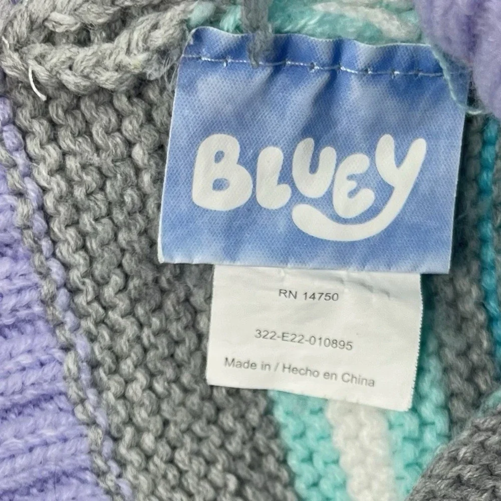 Disney Bluey Beanie Hat Rainbow Stripes Pom Pom Size 2T - 5T Winter‎ Snow Ski